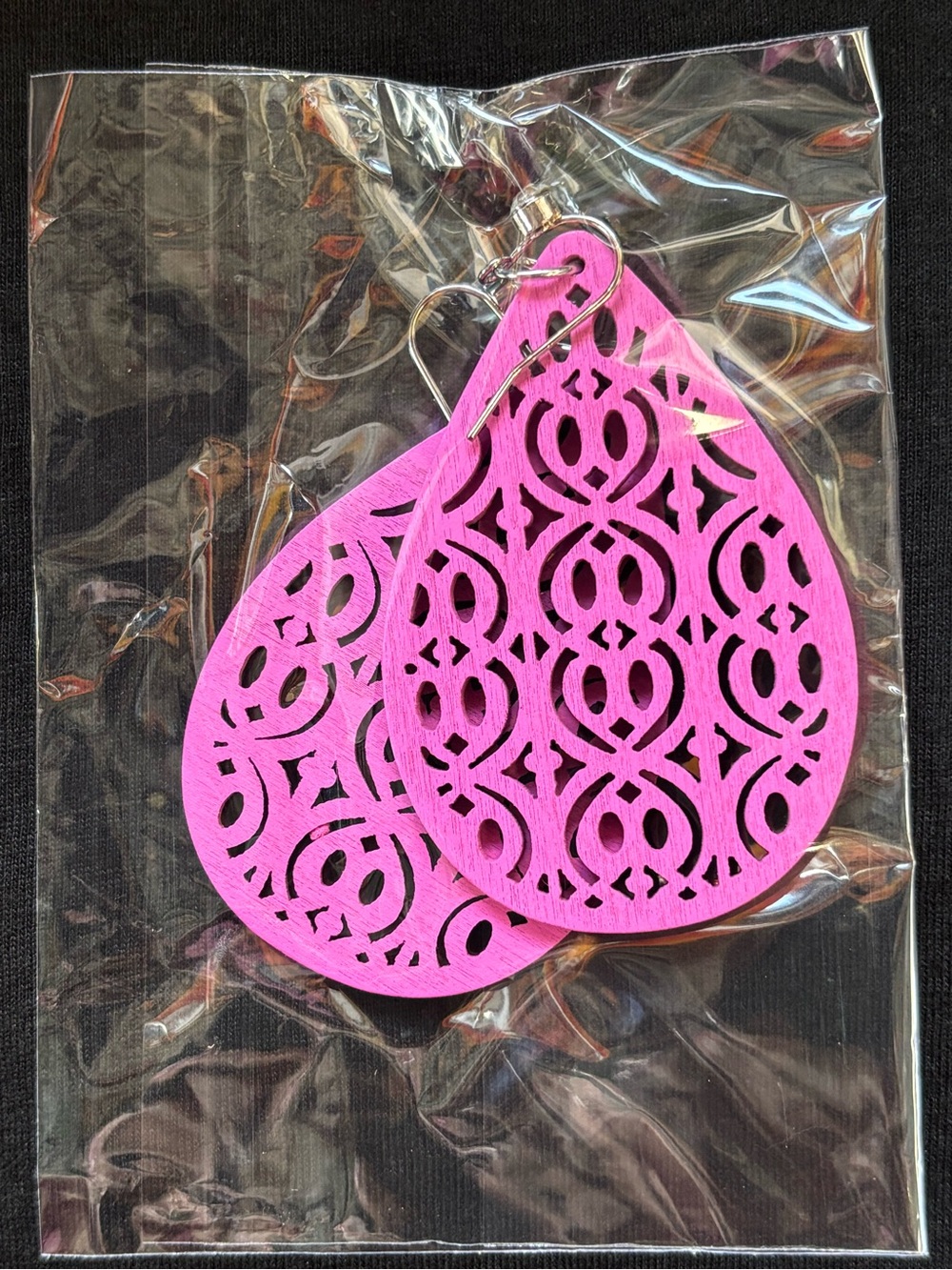 Pink Laser-Cut Teardrop Earrings - Lightweight